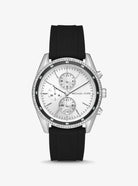 Michael Kors Hadyn MK7486 women's white sunray dial black silicone chronograph watch front view