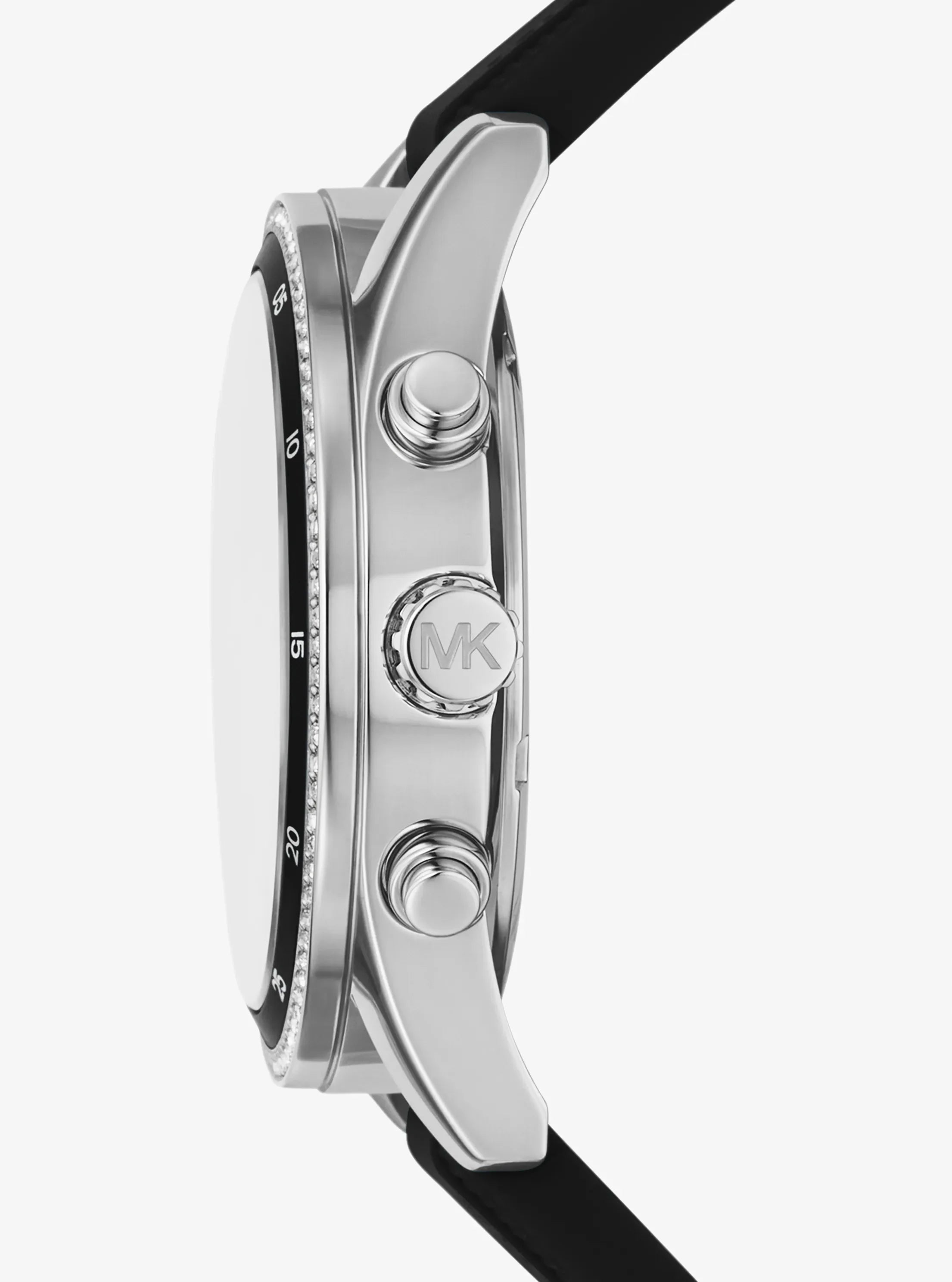 Side profile of Michael Kors Hadyn MK7486 black silicone strap watch