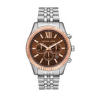 Michael Kors Lexington MK8732 men's amber dial silver stainless steel chronograph watch front view