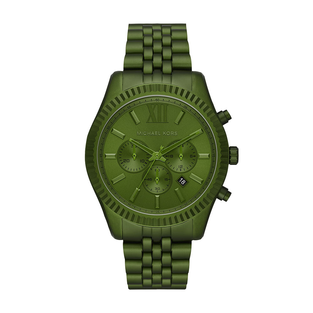 Michael Kors Lexington MK8790 men's green dial green aluminum chronograph watch front view