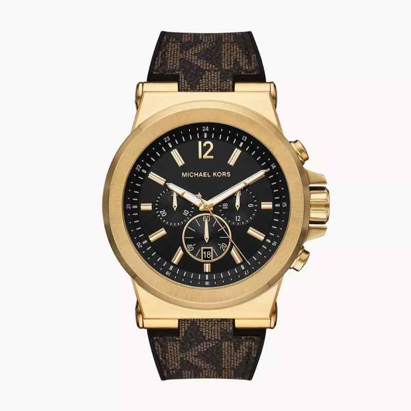 Michael Kors Dylan MK8904 men's black dial brown silicone chronograph watch front view