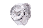 Close-up of Michael Kors MK8949 silver chronograph dial with luminous markers
