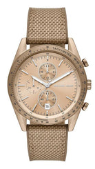 Michael Kors Warren MK9145 men's beige gold dial nylon strap chronograph watch front view
