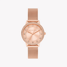 Michael Kors Crystals MKO1012 women's rose gold dial rose gold mesh watch front view