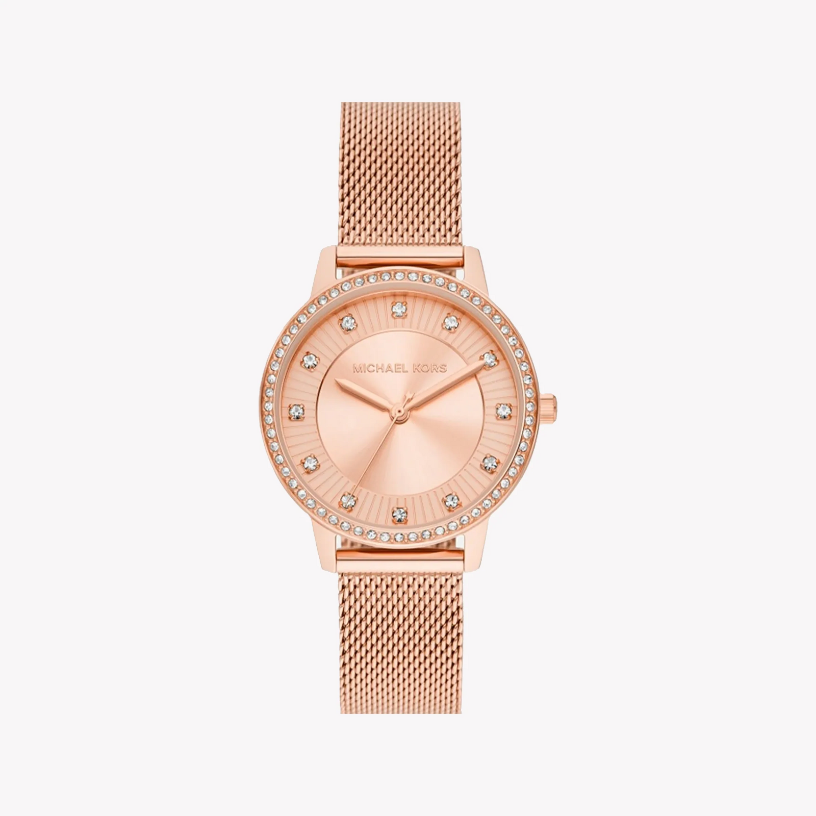 Michael Kors Crystals MKO1012 women's rose gold dial rose gold mesh watch front view