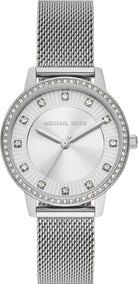 Michael Kors Crystals MKO1013 women's silver dial silver mesh stainless steel watch front view