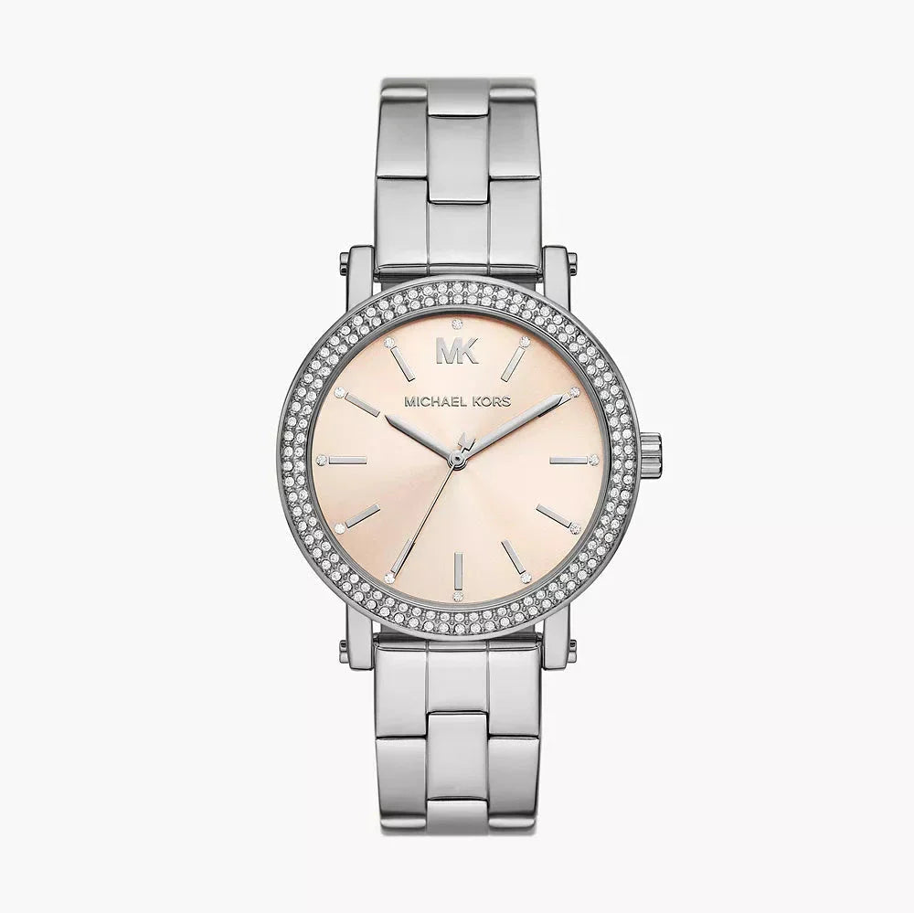 Michael Kors Corey MKO1050 women's champagne dial rose gold stainless steel watch front view