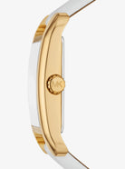 Side profile of Michael Kors Petite Monroe MKO1059 white leather strap watch