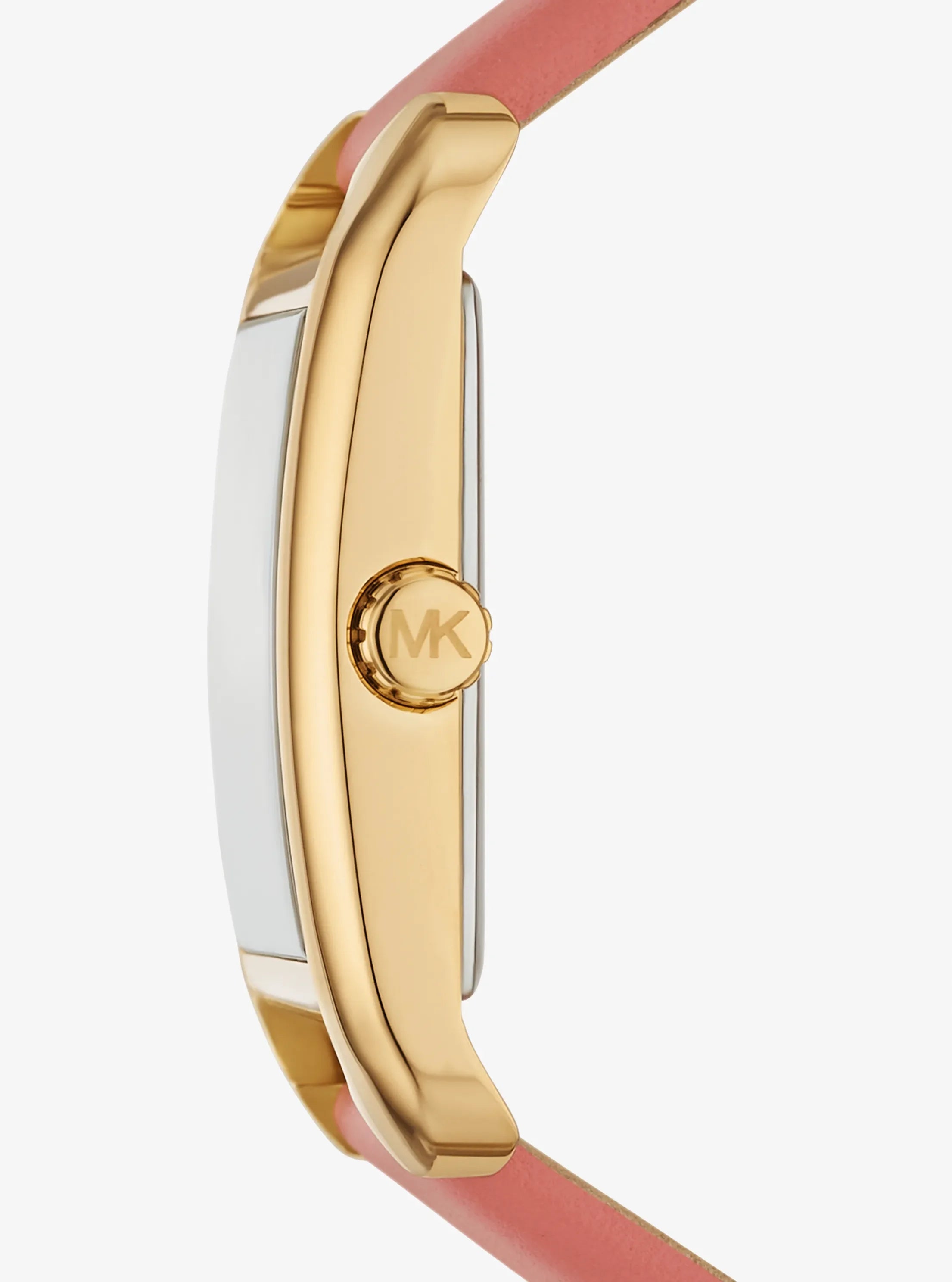 Side profile of Michael Kors Petite Monroe MKO1060 leather strap watch