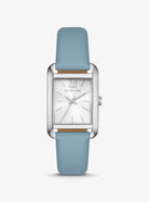 Michael Kors Petite Monroe MKO1061 women's white dial sky blue leather watch front view