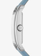 Side profile of Michael Kors Petite Monroe MKO1061 sky blue leather strap watch