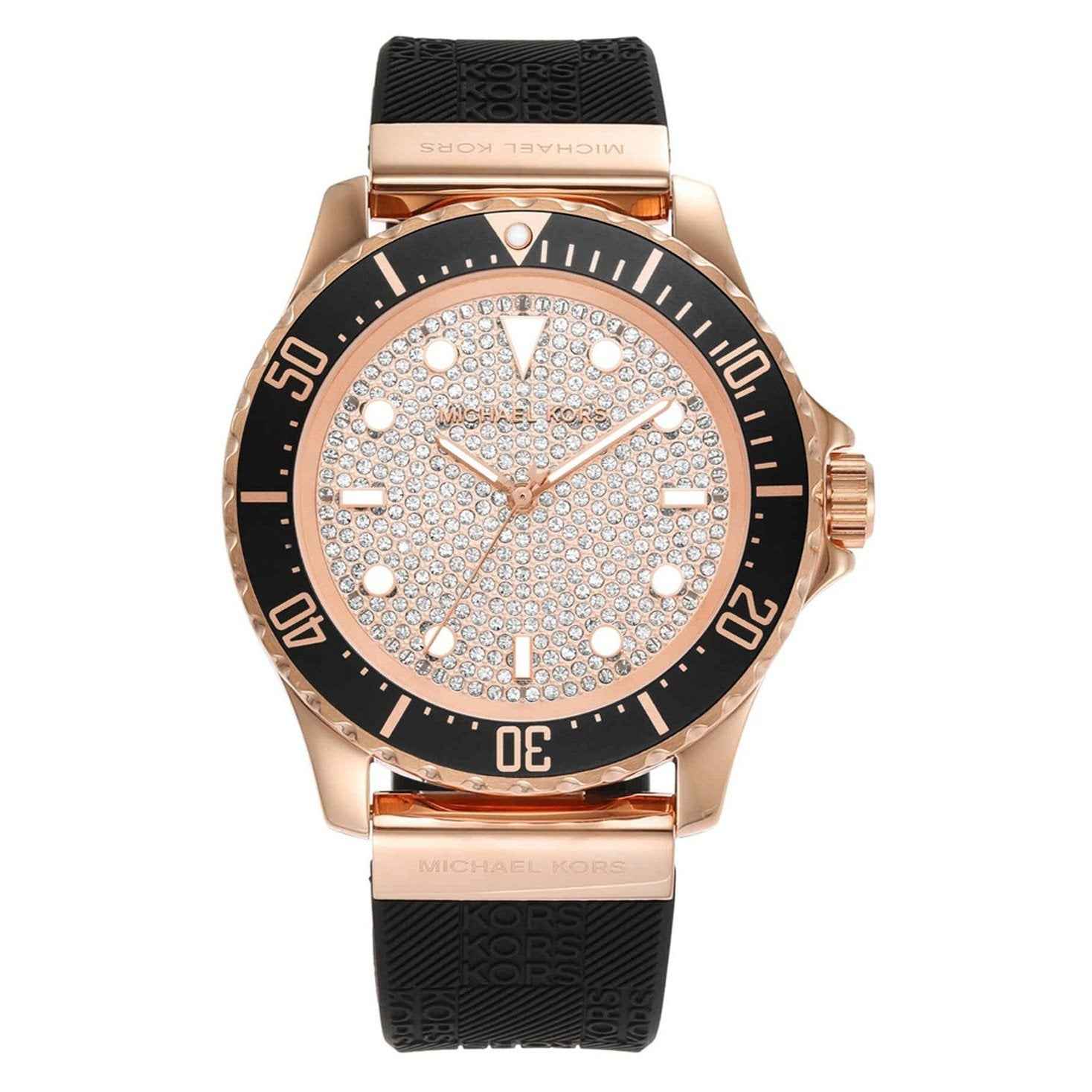 Michael Kors Everest MK7358 Women's Rose Gold Pavé Dial Black Silicone Watch