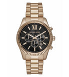 Michael Kors Lexington Chronograph MK9155 men's black dial rose gold stainless steel watch front view