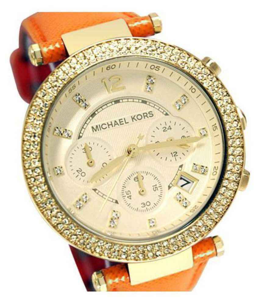 Michael Kors Parker MK2279 Women's Champagne Dial Orange Leather Chronograph Watch