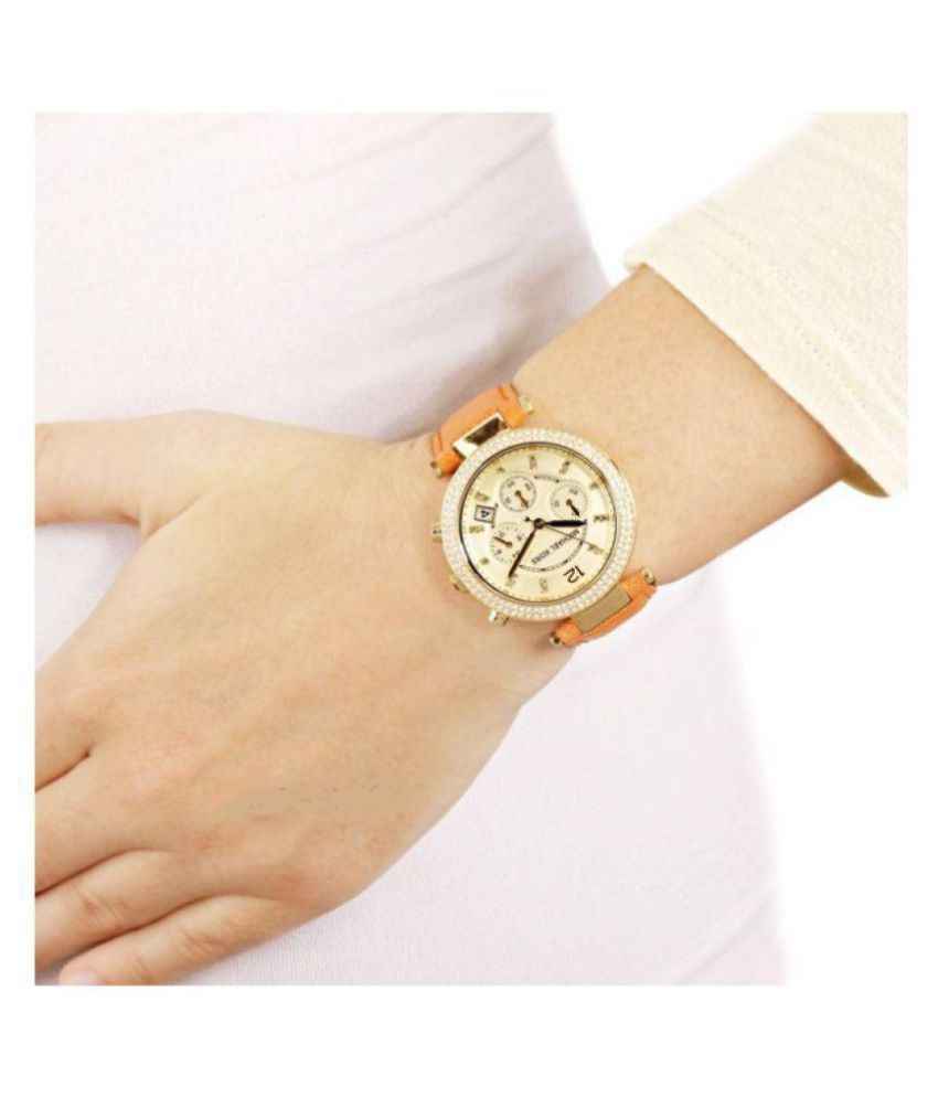 Michael Kors Parker MK2279 Women's Champagne Dial Orange Leather Chronograph Watch