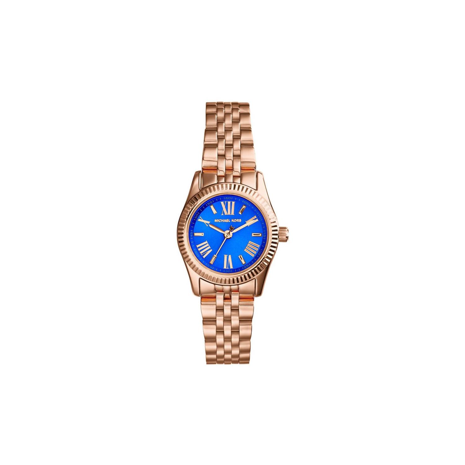 Michael Kors Lexington Mini MK3272 women's blue sunray dial rose gold stainless steel watch front view