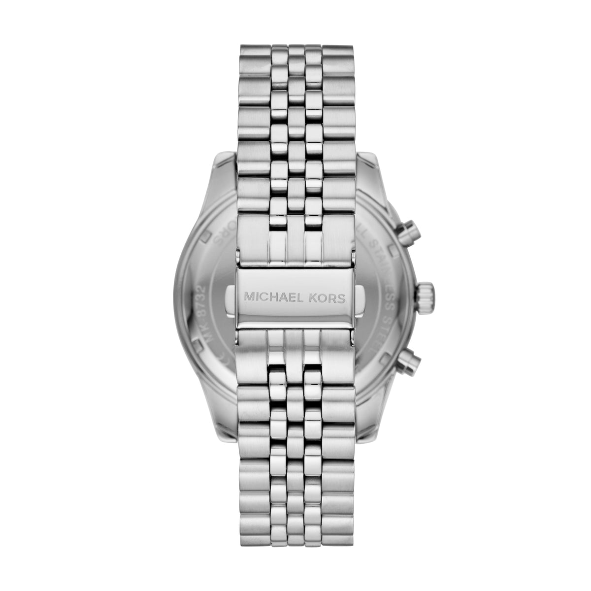 Back case of Michael Kors MK8732 quartz chronograph stainless steel wristwatch