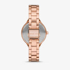 Back view of Michael Kors MK3799 quartz watch with rose gold stainless steel case