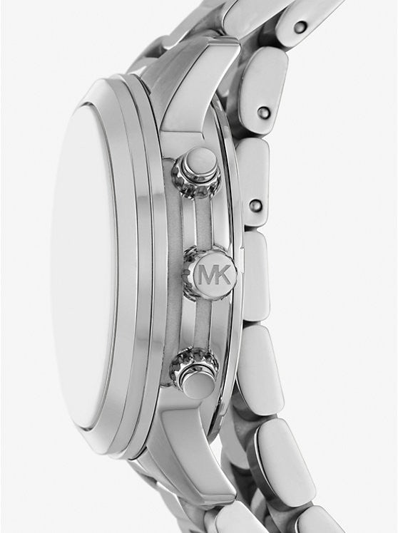 Side profile of Michael Kors Runway MK7454 double-wrap stainless steel bracelet watch