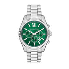 Michael Kors Lexington MK9152 men's green dial silver stainless steel chronograph watch front view