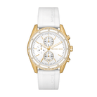 Michael Kors Hadyn MK7484 women's white sunray dial gold-tone case silicone strap watch front view