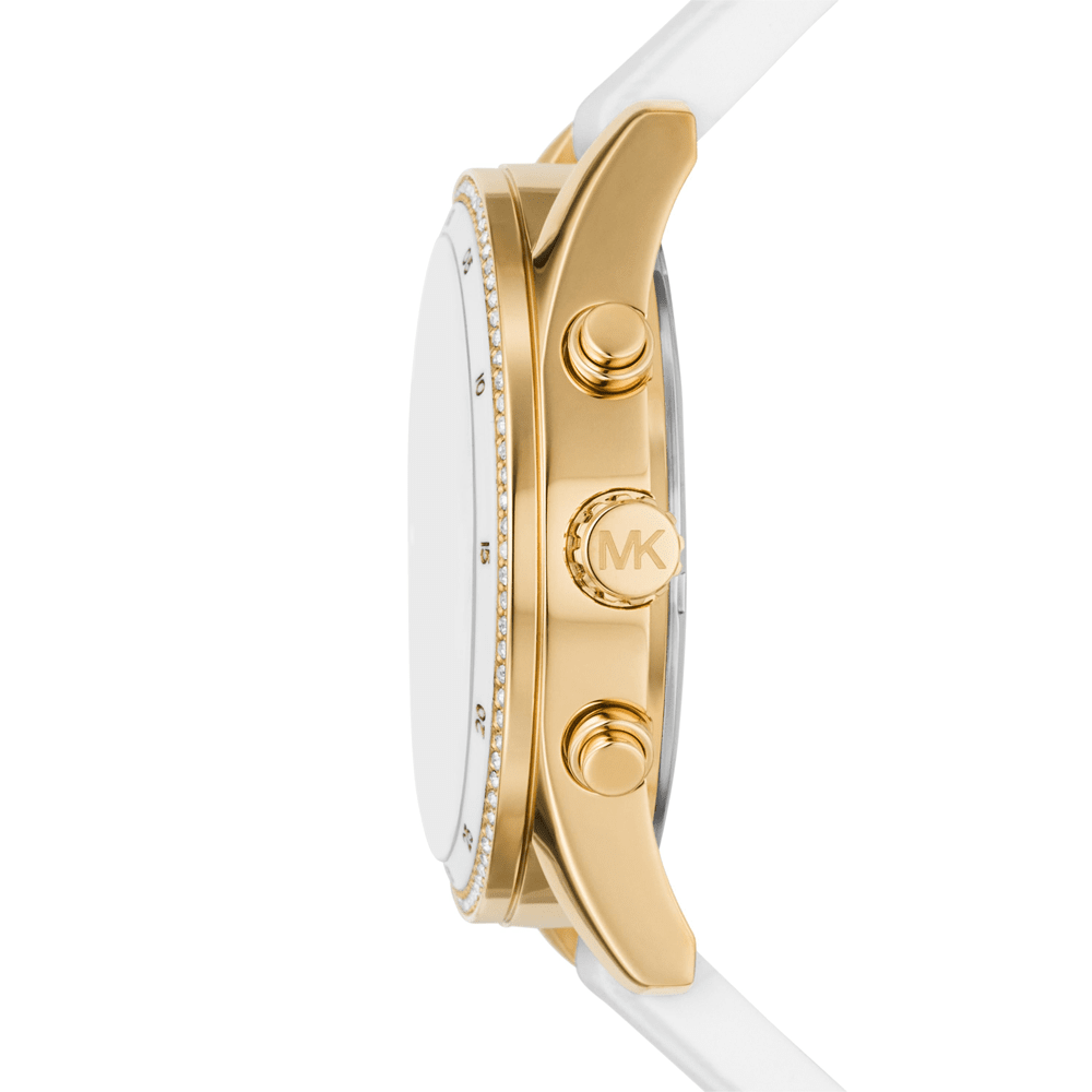 Side profile of Michael Kors Hadyn MK7484 white silicone strap watch