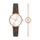 Michael Kors Pyper Gift Set MK1036 women's white dial brown strap watch front view