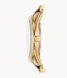 Side profile of Michael Kors Janelle MK7133 two-tone acetate and stainless steel bracelet watch