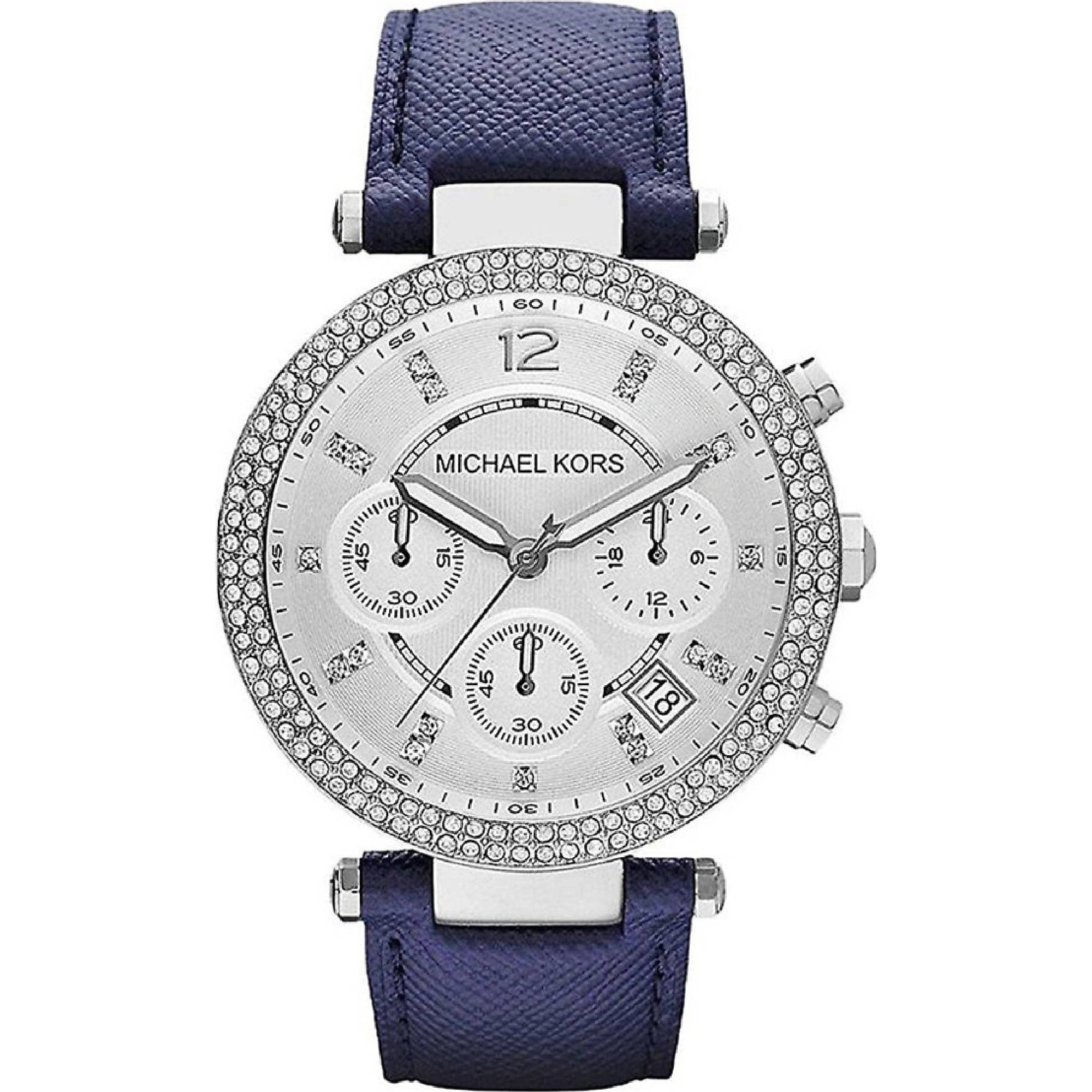 Michael Kors MK2293 Women's Silver Dial Navy Leather Chronograph