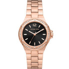 Michael Kors Lennox MK7233 women's black dial rose gold stainless steel watch front view