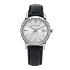 Burberry The City Silver Dial Black Leather Strap BU9106 – Unisex Watch - Luxverse