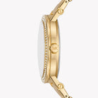Side profile of Michael Kors MKO1048 gold stainless steel women's watch