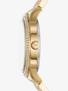 Side profile of Michael Kors Mini Tibby Pavé MK1057 stainless steel bracelet watch