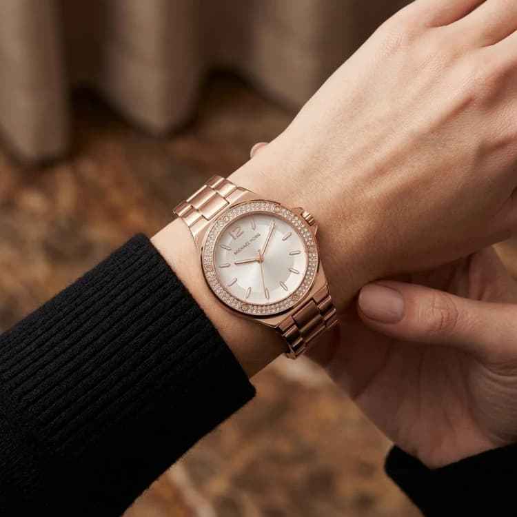 Michael Kors MKO1187 Women's Rose Gold Stainless Steel Pavé Dial Watch 37mm