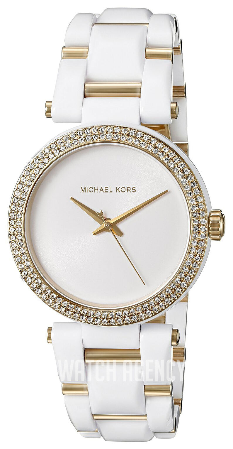 Michael Kors MK4315 gold-tone case with white strap