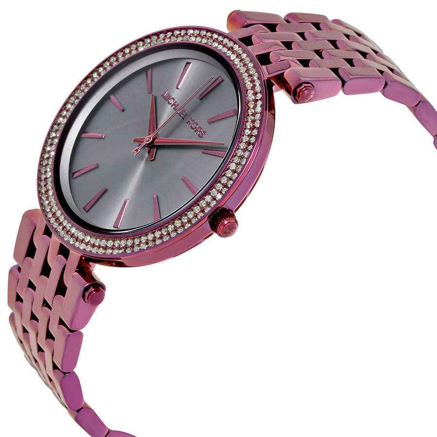 Close-up view of Michael Kors MK3554 black analog dial with crystal-set bezel