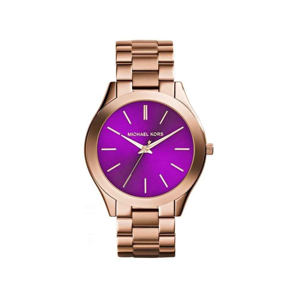 Michael Kors Slim Runway MK3293 Women's Purple Dial Rose Gold Stainless Steel Watch