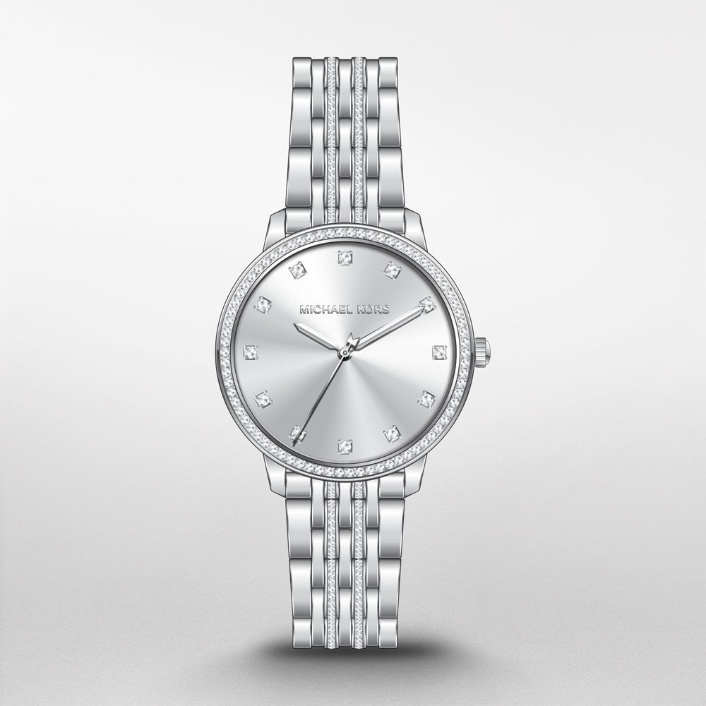 Michael Kors Melissa MK4367 women's silver dial silver stainless steel watch front view