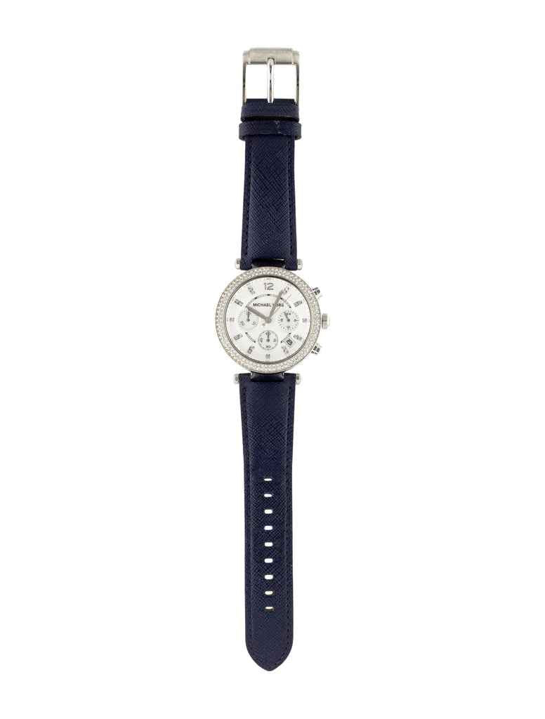 Michael Kors MK2293 Women's Silver Dial Navy Leather Chronograph Watch