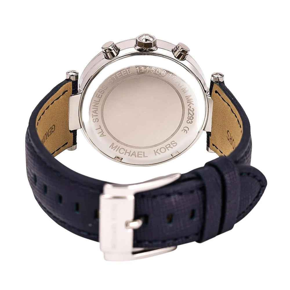 Michael Kors MK2293 Women's Silver Dial Navy Leather Chronograph Watch