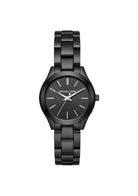 Michael Kors Mini Slim Runway MK3587 women's black dial black stainless steel watch front view