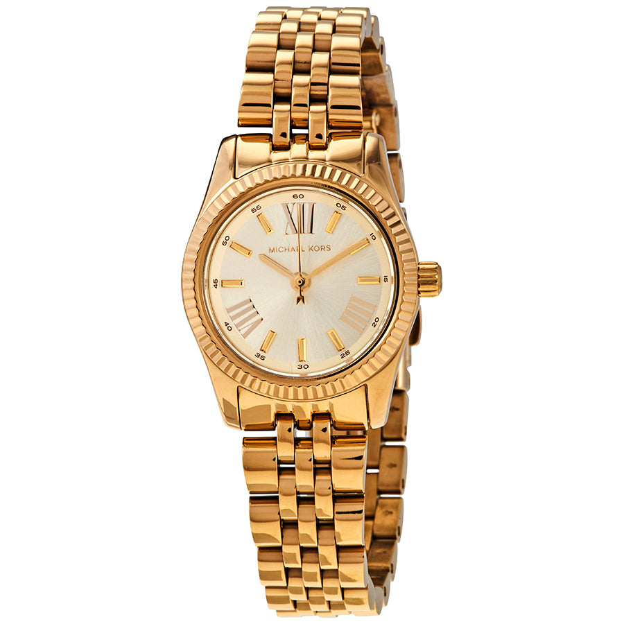 Michael Kors Petite Lexington MK3874 women's gold dial gold stainless steel watch front view