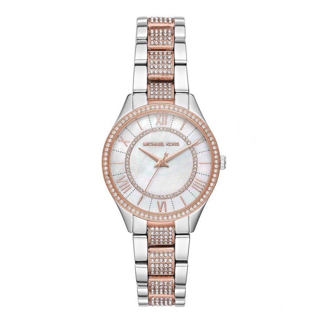 Michael Kors Lauryn MK4366 women's white silver dial two-tone stainless steel watch front view