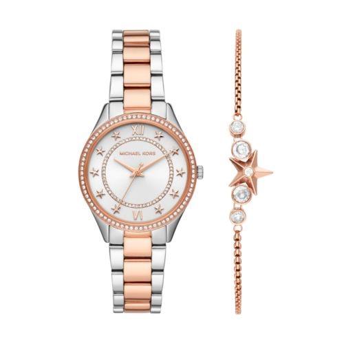 Michael Kors Lauryn MK4489 women's white dial two-tone stainless steel watch front view