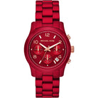 Michael Kors Runway MK7436 women's red dial stainless steel watch front view