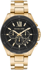 Michael Kors Brecken MK8848 men's black dial gold stainless steel chronograph watch front view