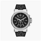 Michael Kors Dylan MK8903 men's black sunray dial black PVC chronograph watch front view