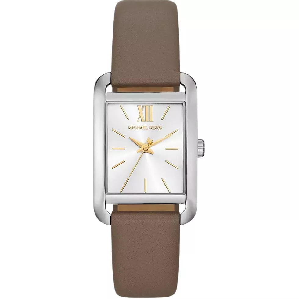 Michael Kors Monroe MKO1030 women's silver dial grey leather watch front view