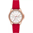 Michael Kors Pilot MKO1005 women's rose gold and red silicone watch