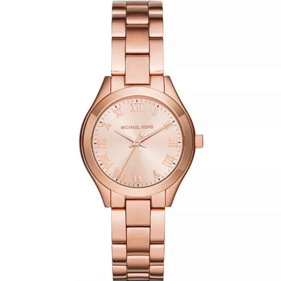 Michael Kors Mini Slim Runway MK3457 women's rose gold dial stainless steel watch front view